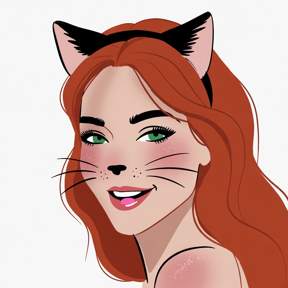 Redhead woman with cat ears Redhead woman with cat ears
