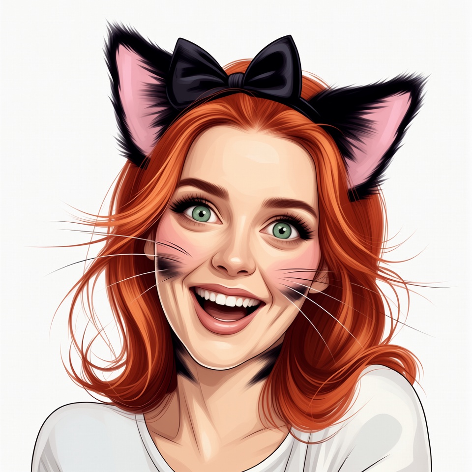 Redhead woman with cat ears Redhead woman with cat ears