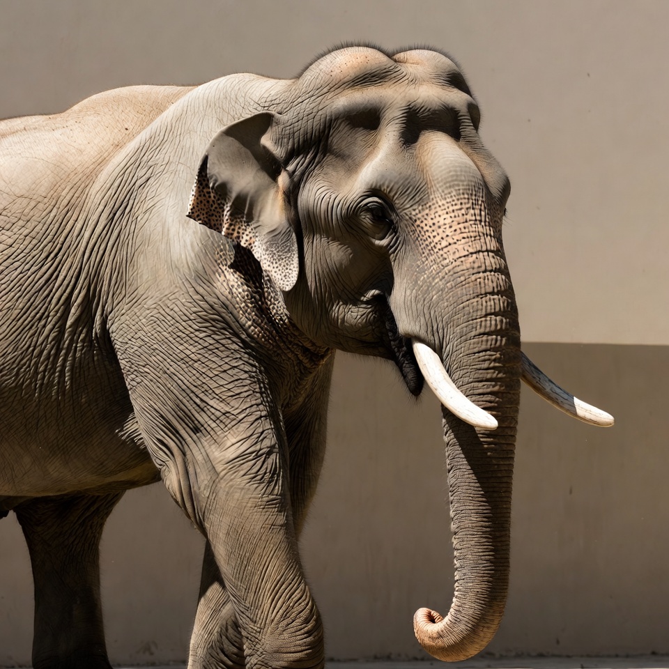 Elephant walking against white wall Elephant walking against white wall