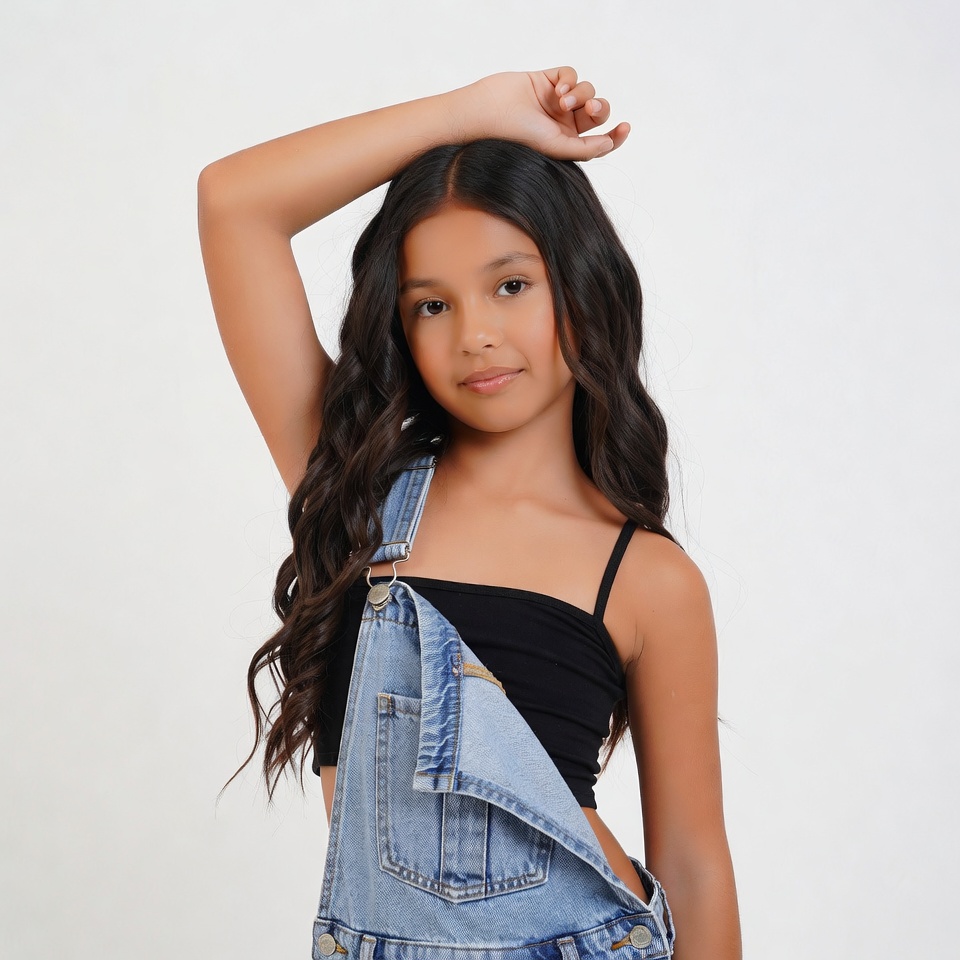 Young Asian girl posing in overalls Young Asian girl posing in overalls