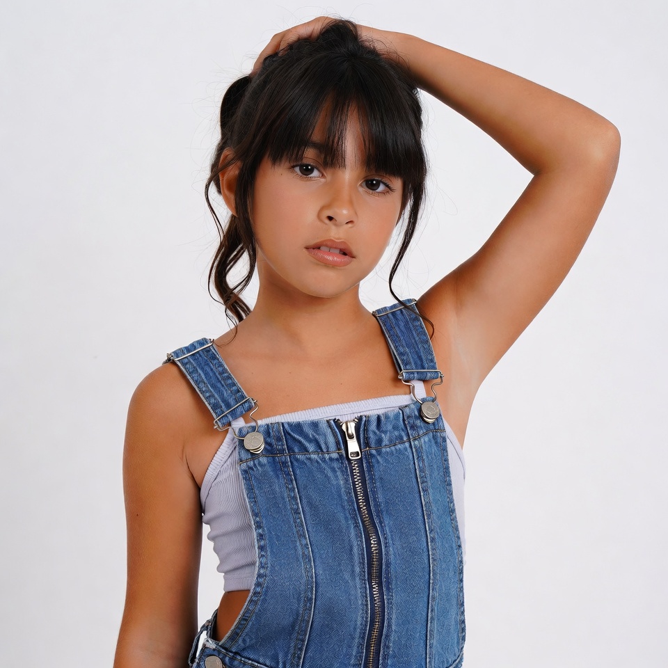 Girl in denim overalls posing Girl in denim overalls posing