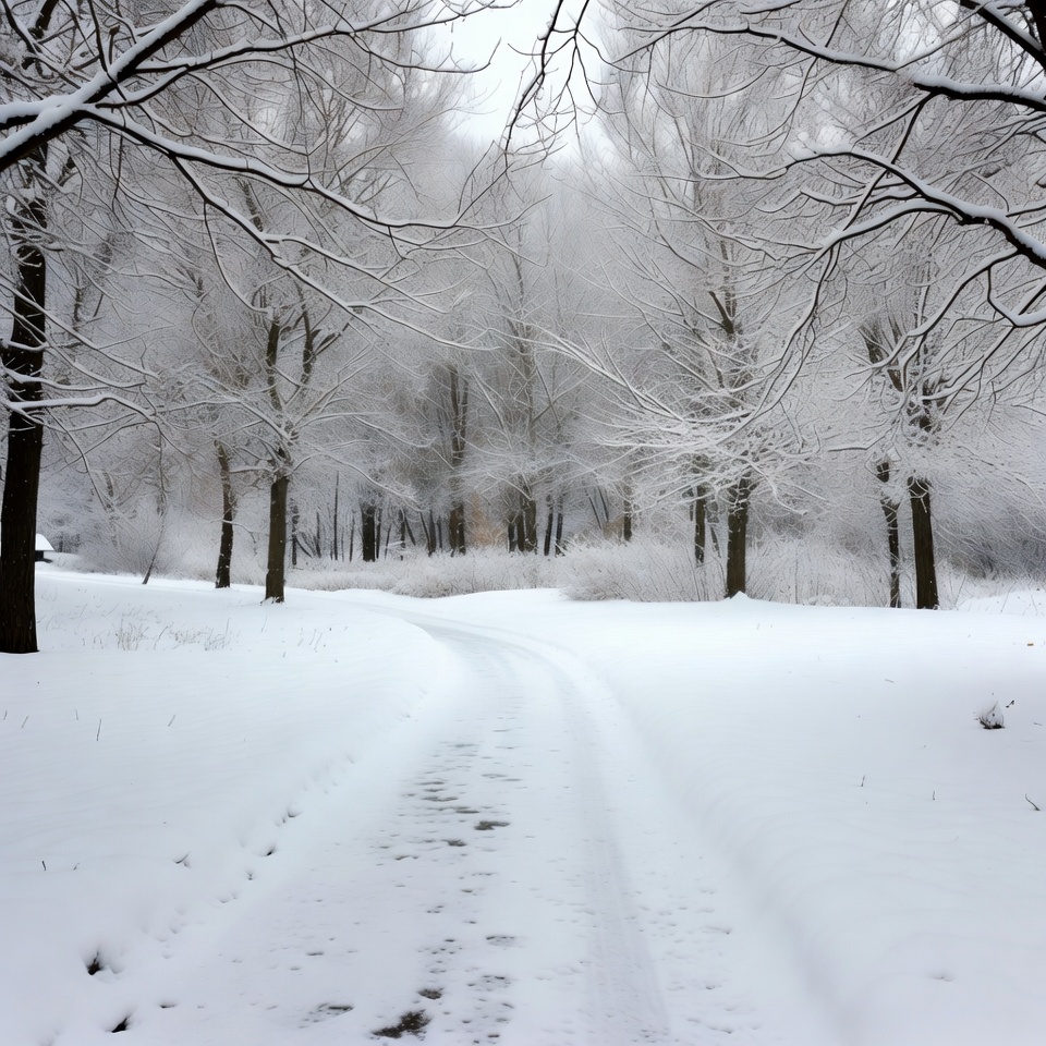 Snowy Path Through Frosted Trees Snowy Path Through Frosted Trees