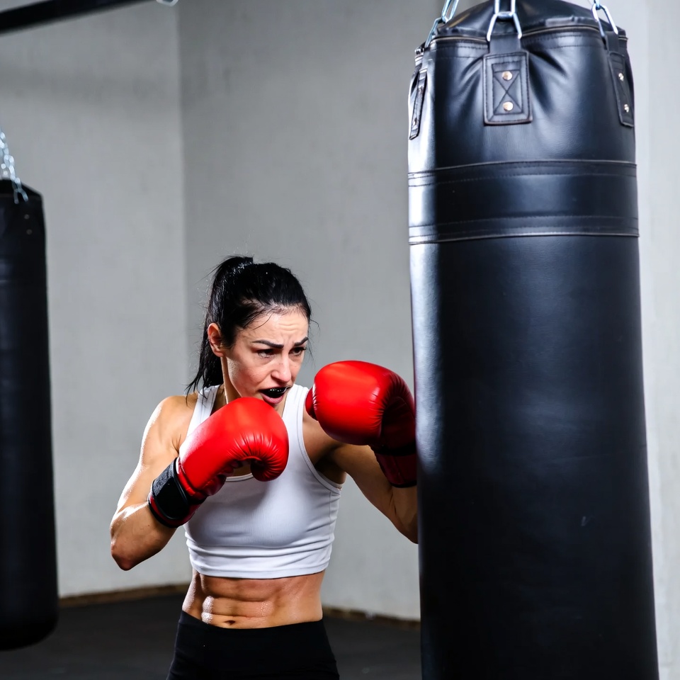 Woman punching punching bag Woman punching punching bag