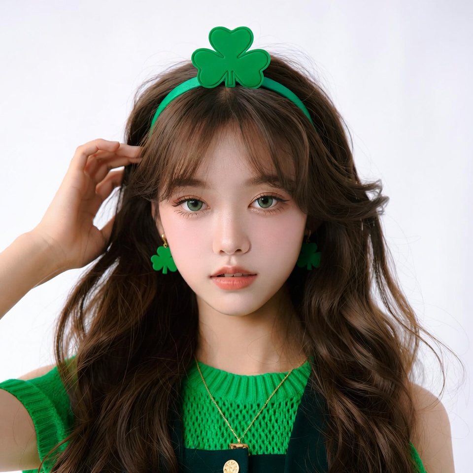 Asian girl wearing shamrock headband Asian girl wearing shamrock headband