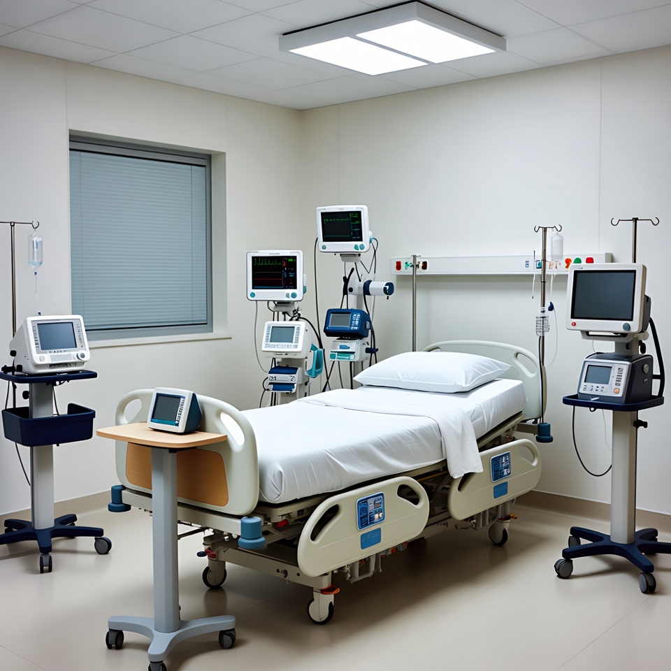 Modern Hospital Room with Patient Bed Modern Hospital Room with Patient Bed