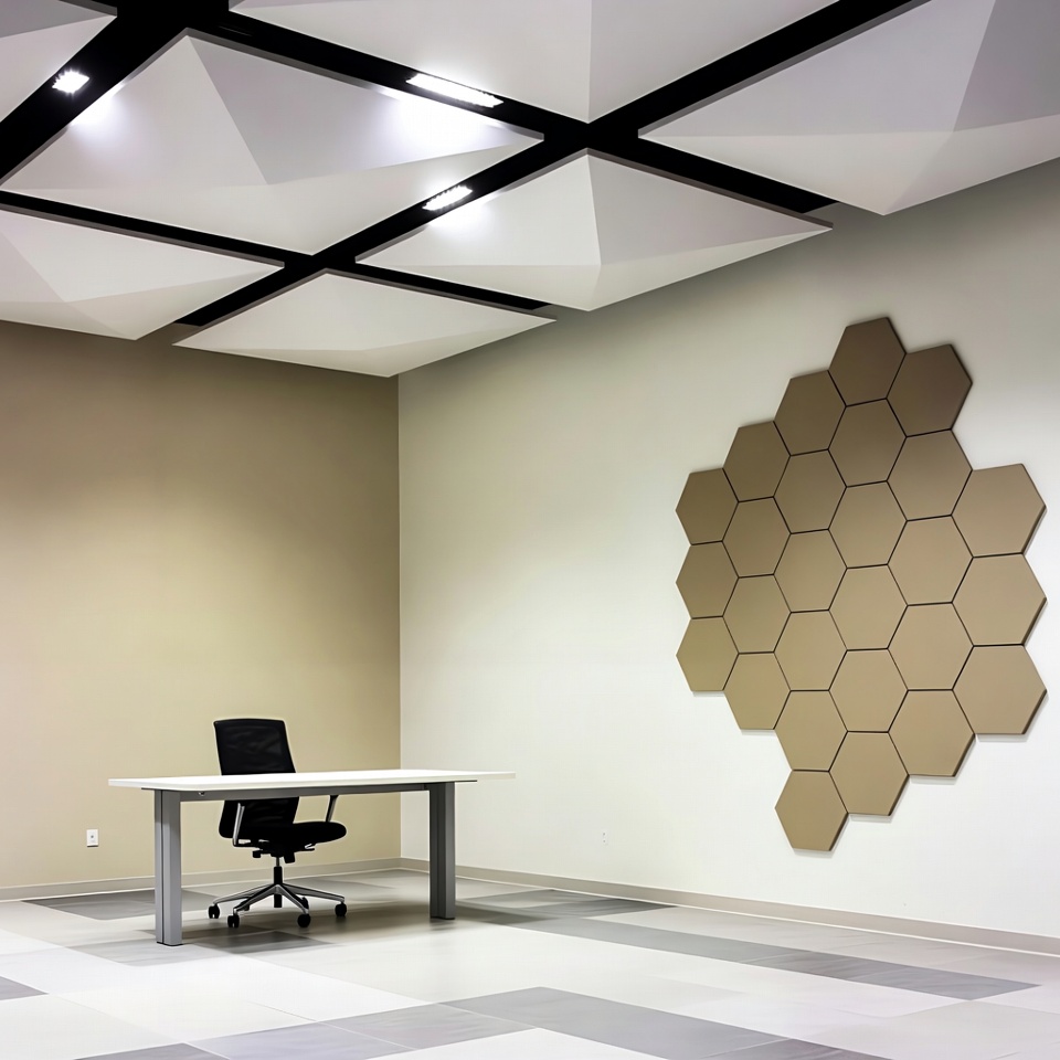 Modern Office with Hexagonal Wall Panels Modern Office with Hexagonal Wall Panels