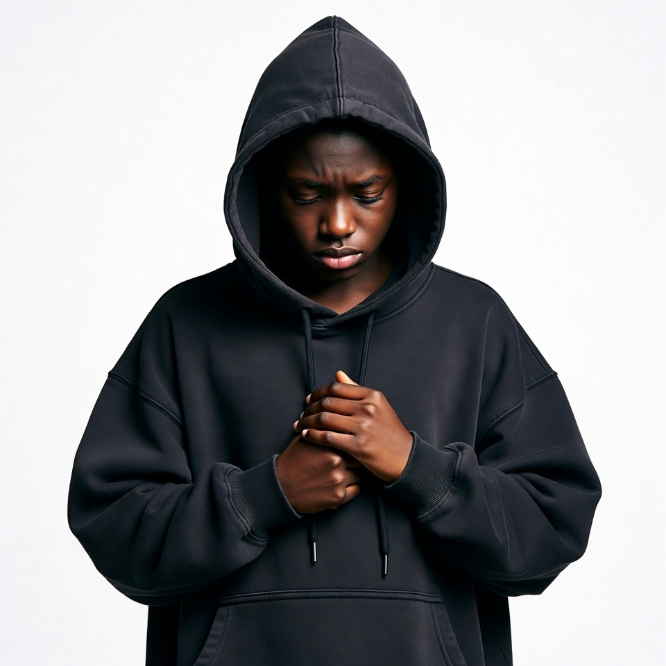 African-American man praying in hoodie African-American man praying in hoodie