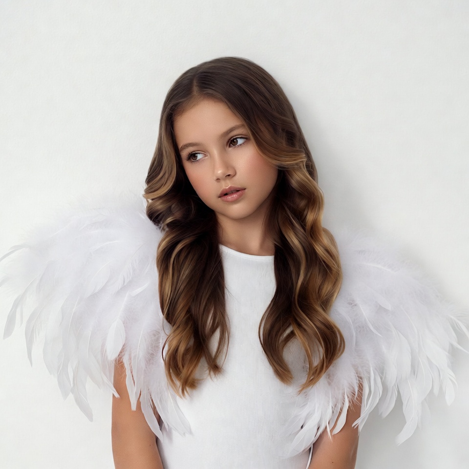 Girl with white feathered wings Girl with white feathered wings