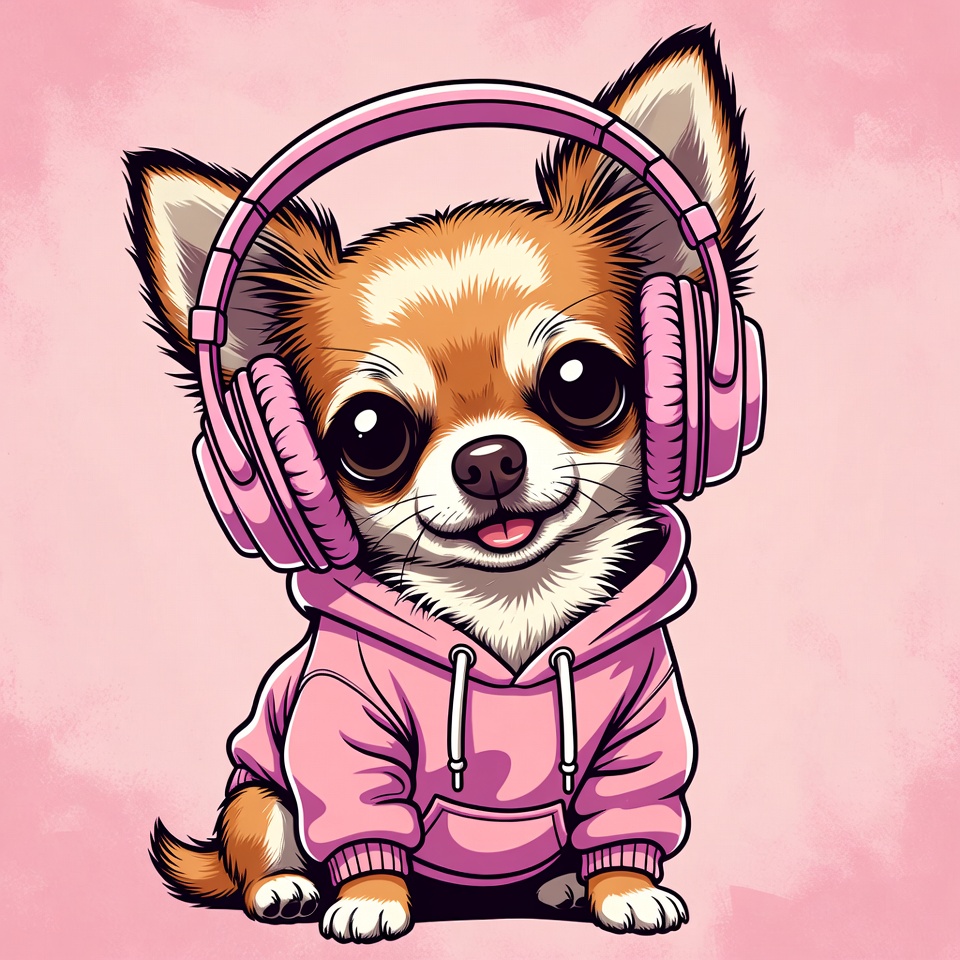 Cute Chihuahua Wearing Pink Headphones Cute Chihuahua Wearing Pink Headphones