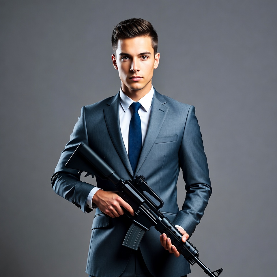 Man in Suit Holding Rifle Man in Suit Holding Rifle