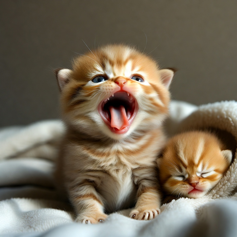 Two Orange Kittens Yawning on Blanket Two Orange Kittens Yawning on Blanket