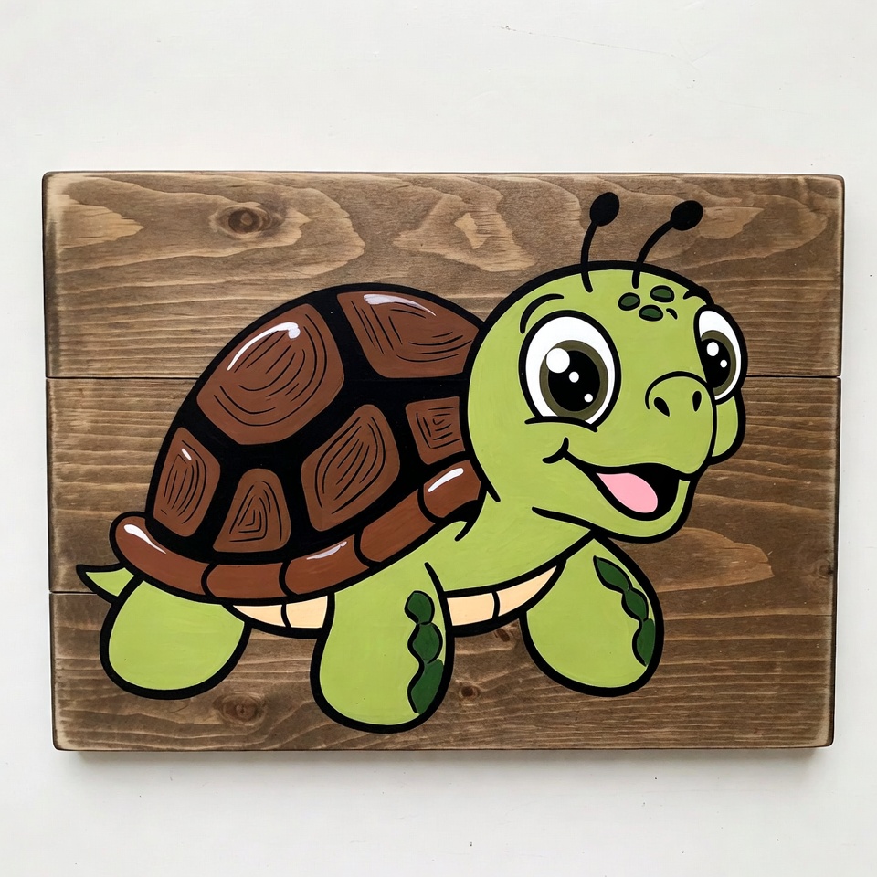 Cute cartoon turtle on wood Cute cartoon turtle on wood