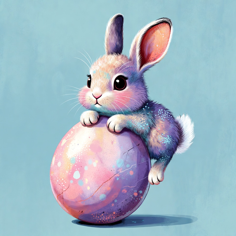 Cute bunny on pastel Easter egg Cute bunny on pastel Easter egg