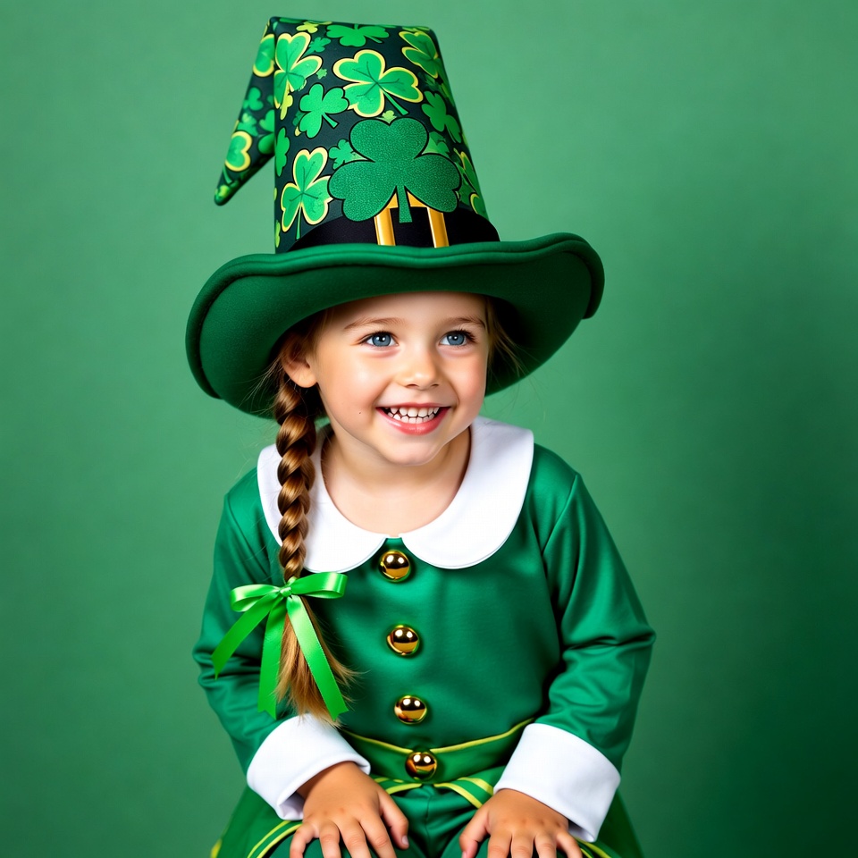 Girl in green leprechaun hat costume Girl in green leprechaun hat costume