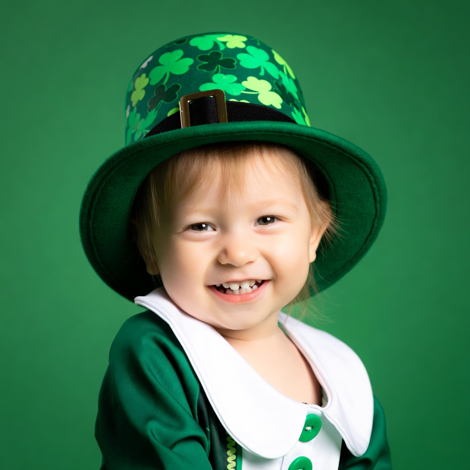 Baby girl in green leprechaun hat Baby girl in green leprechaun hat