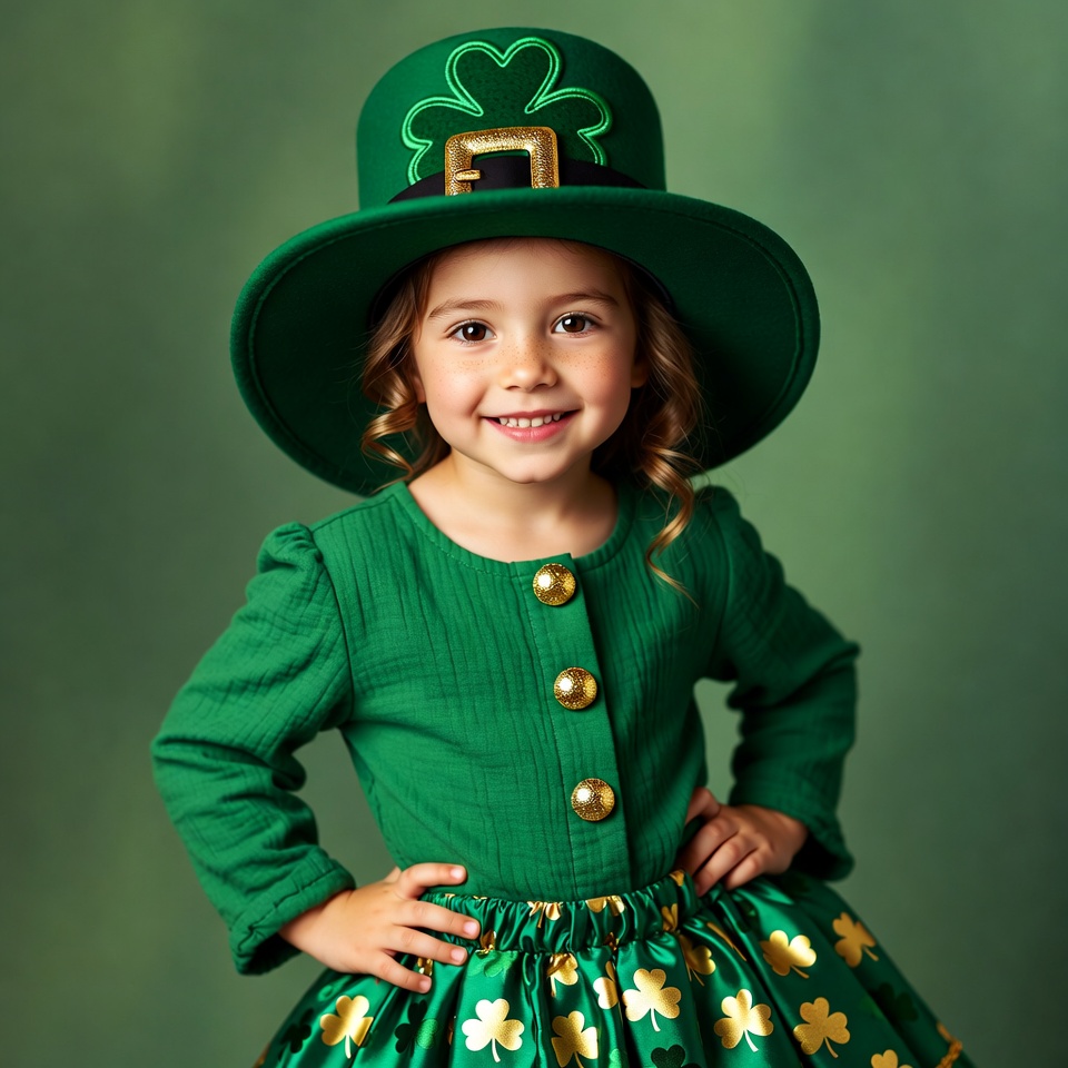 Girl in green shamrock hat smiling Girl in green shamrock hat smiling