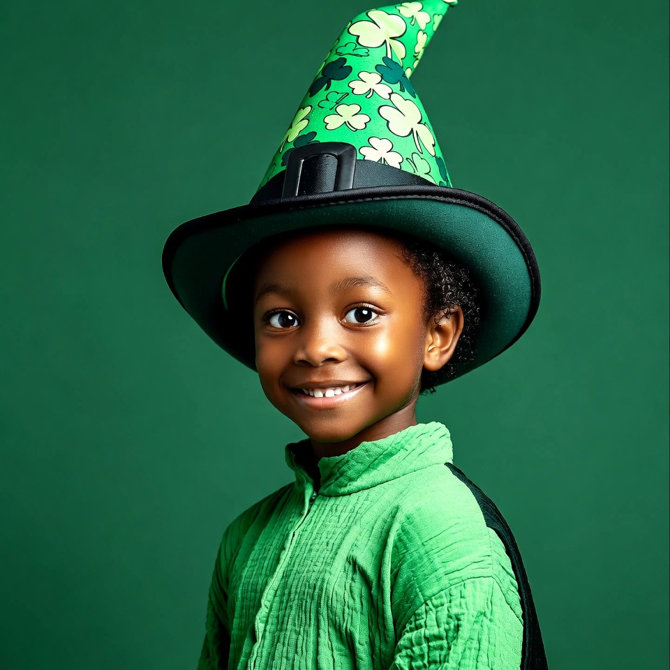 African boy wearing shamrock leprechaun hat African boy wearing shamrock leprechaun hat