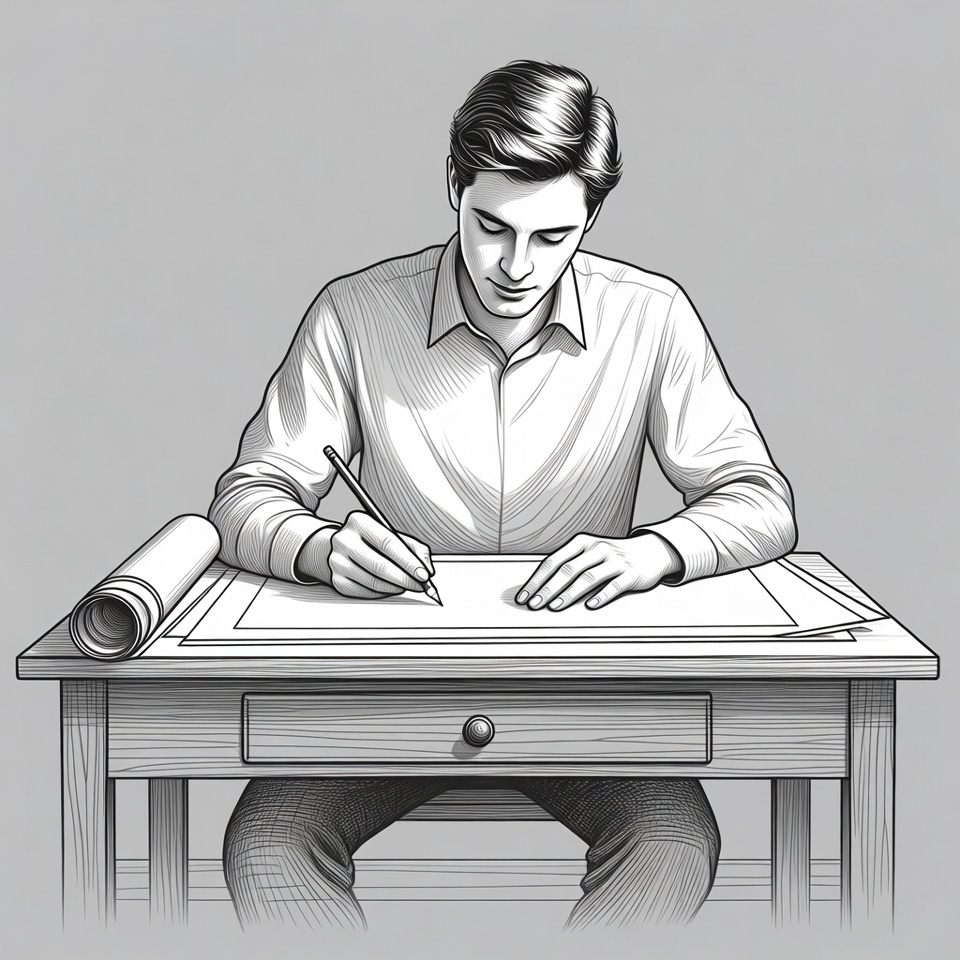 Man drawing blueprints at desk Man drawing blueprints at desk