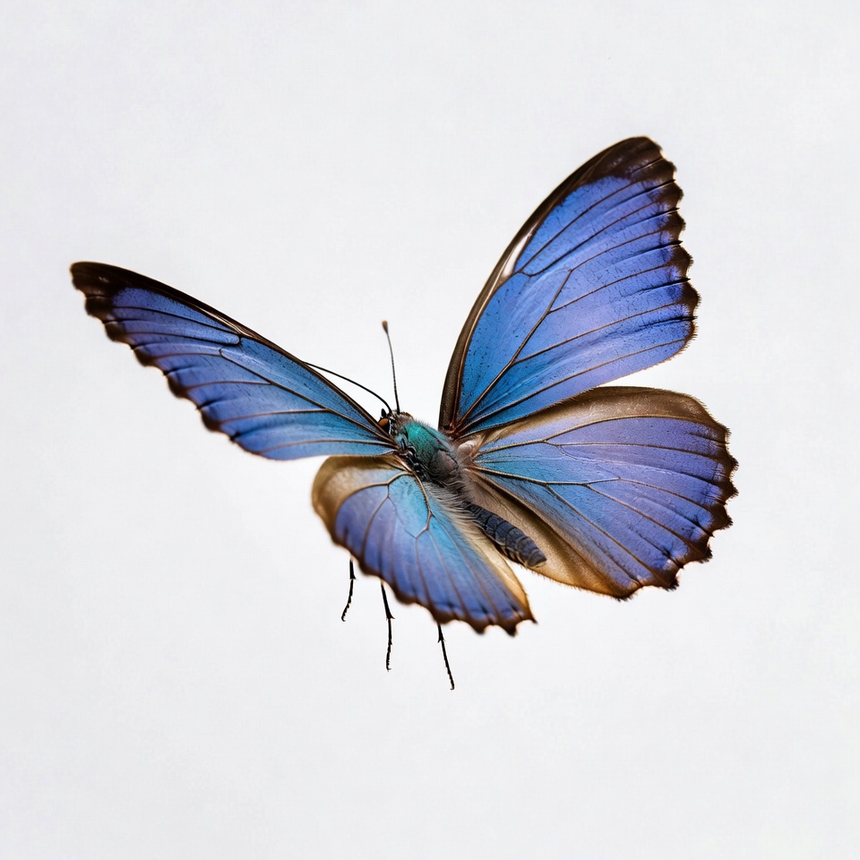 Blue Morpho Butterfly on White Background Blue Morpho Butterfly on White Background