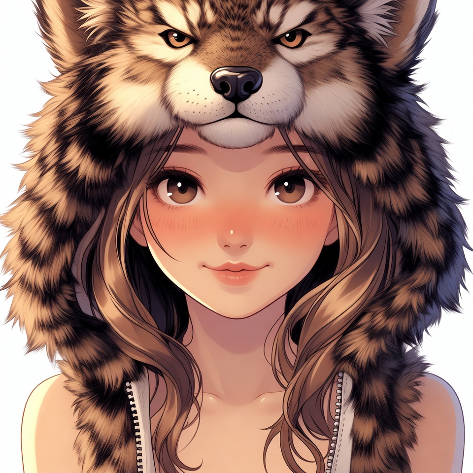 Anime girl wearing wolf mask Anime girl wearing wolf mask