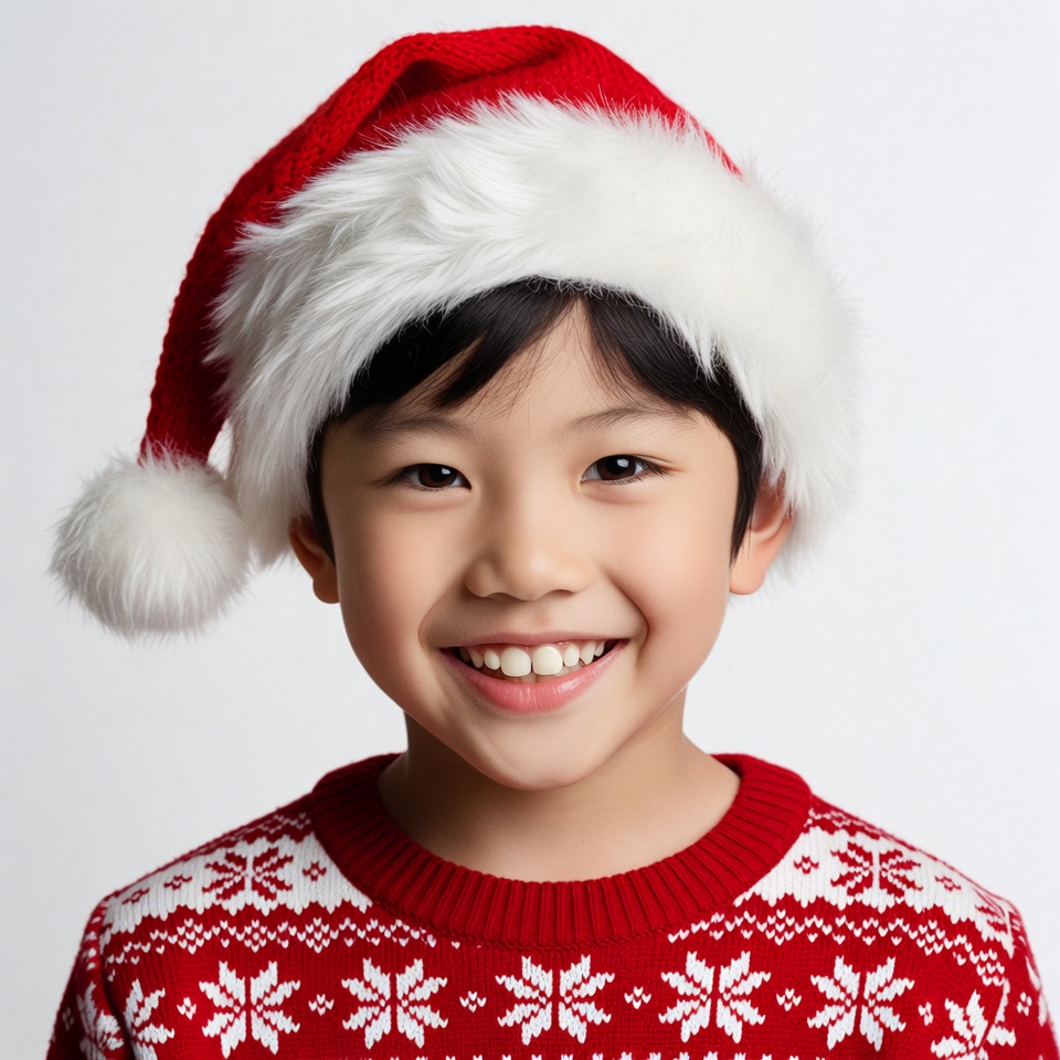 Asian boy smiling in Santa hat Asian boy smiling in Santa hat