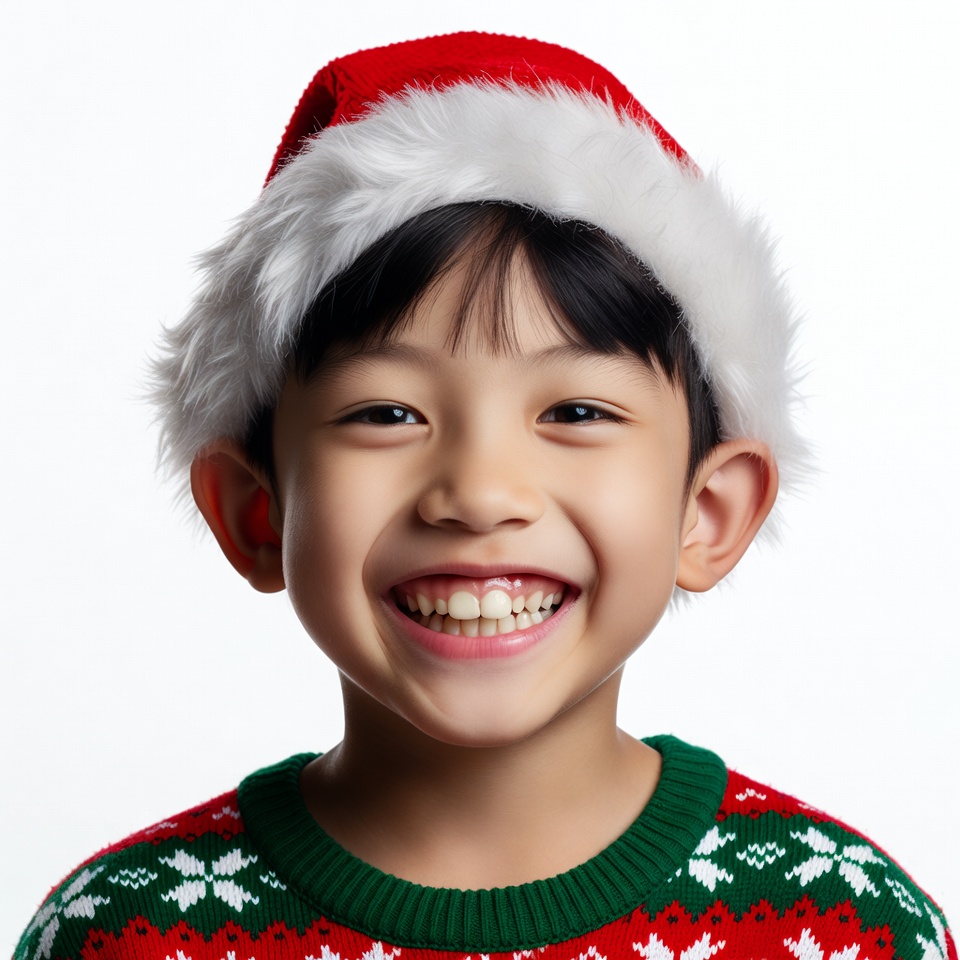 Asian boy smiling in Santa hat Asian boy smiling in Santa hat