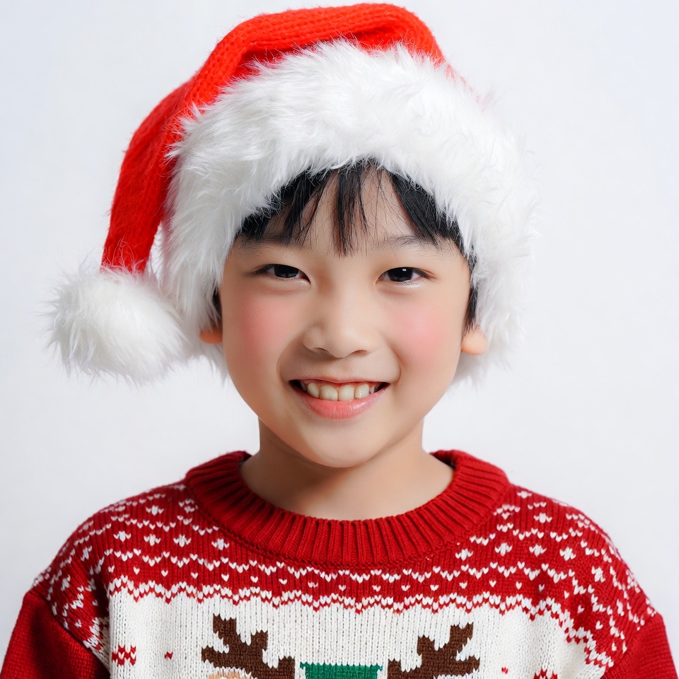 Asian boy in Santa hat smiling Asian boy in Santa hat smiling