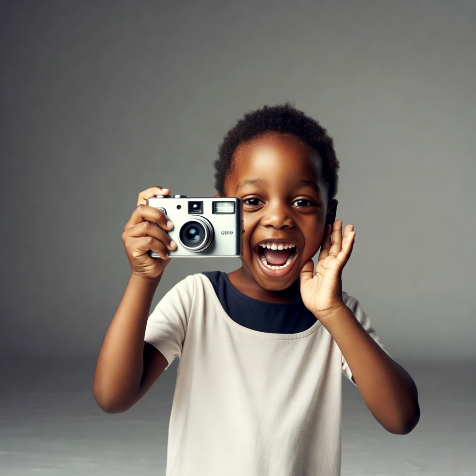 African-American boy holding camera African-American boy holding camera