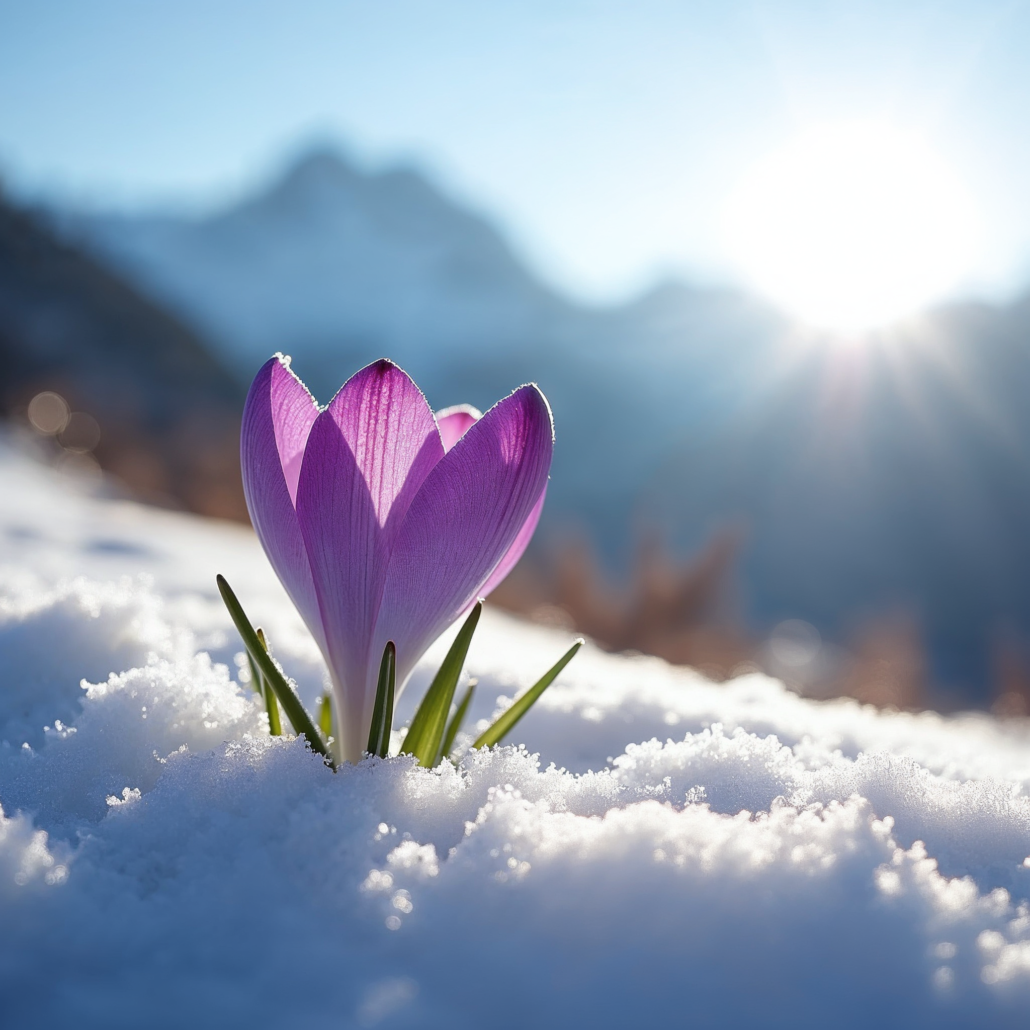 Purple crocus blooming in snow Purple crocus blooming in snow