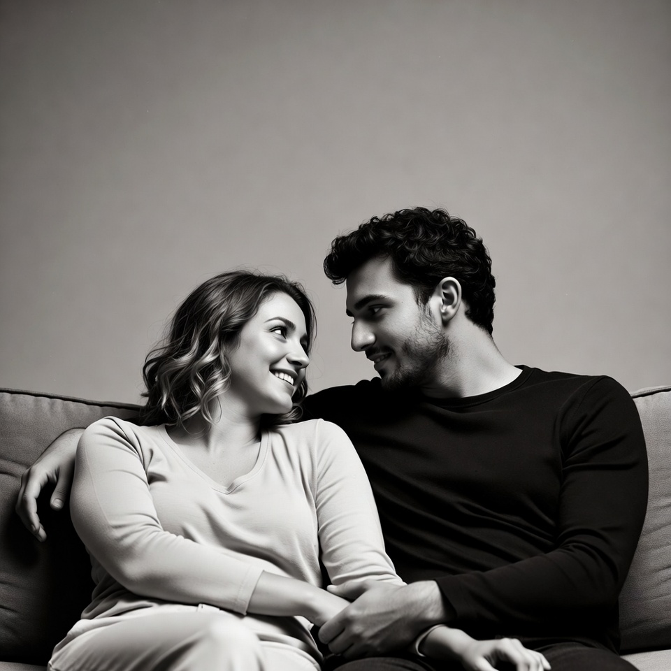 Couple cuddling on couch Couple cuddling on couch