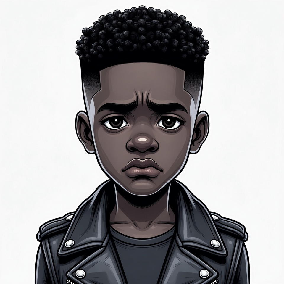 Sad African-American boy in leather jacket Sad African-American boy in leather jacket