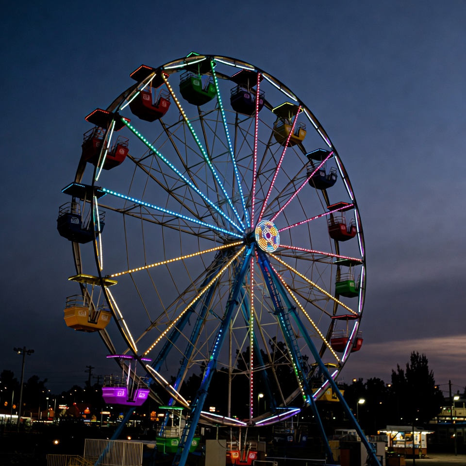 Colorful Lit Ferris Wheel at Night Colorful Lit Ferris Wheel at Night