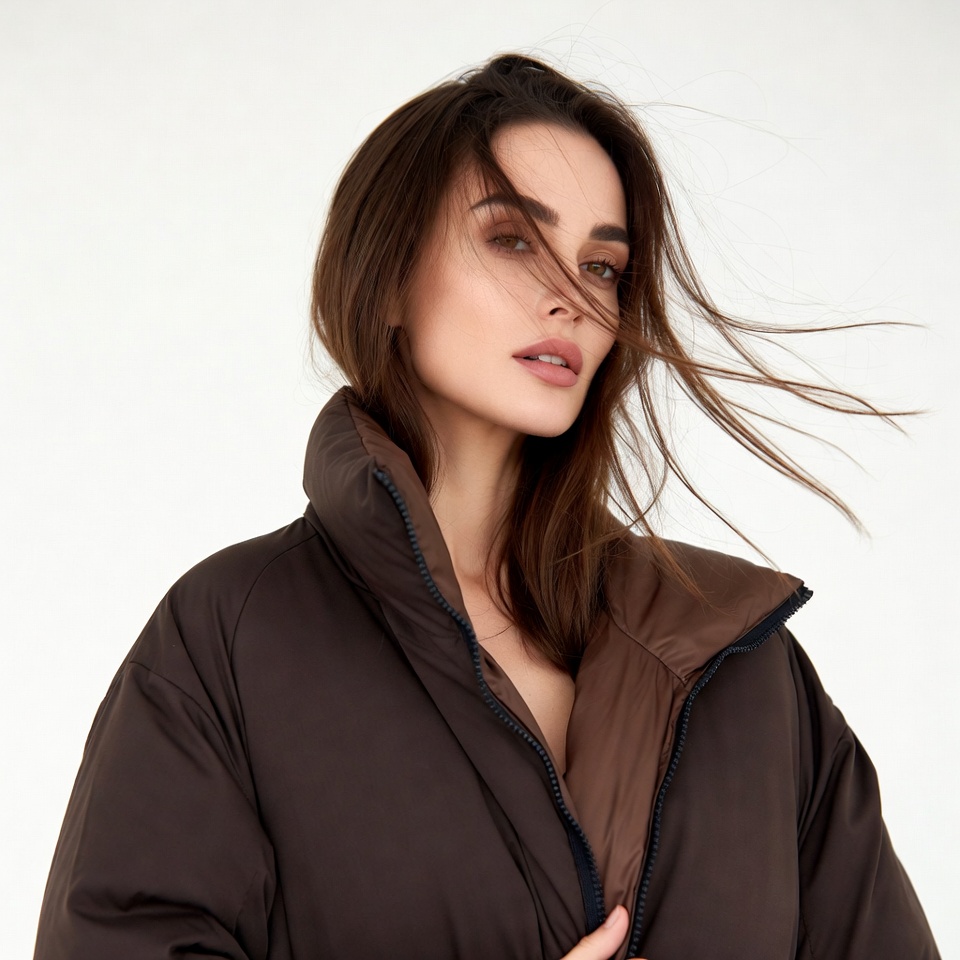 Woman in brown puffer jacket Woman in brown puffer jacket