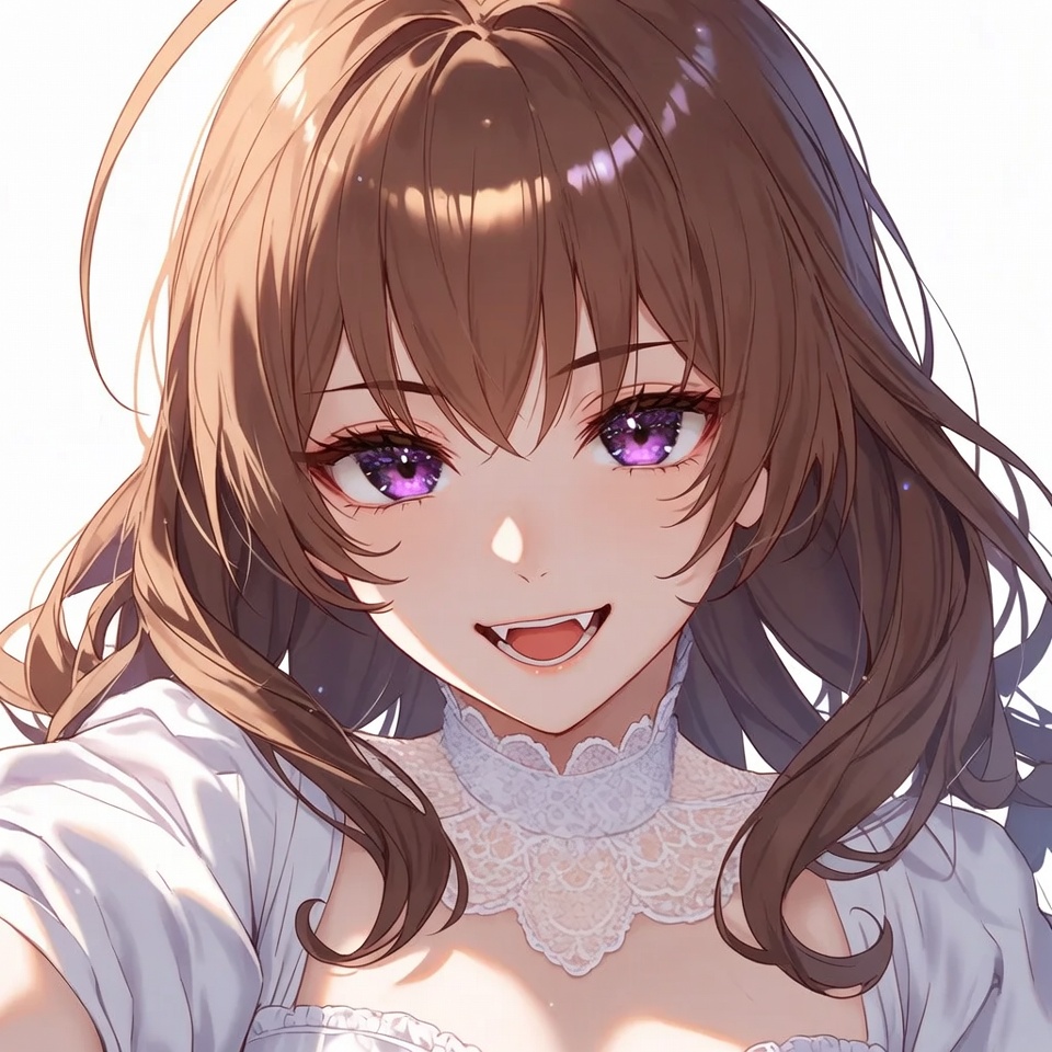 Anime girl smiling with purple eyes Anime girl smiling with purple eyes