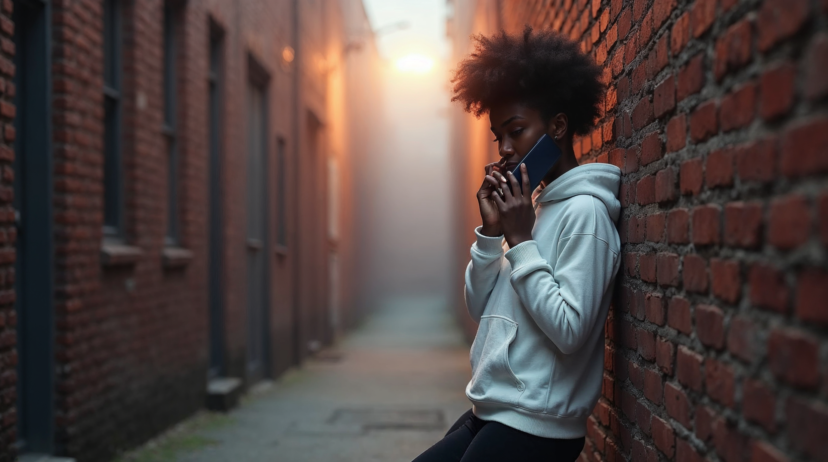 African-American man on phone in alley African-American man on phone in alley