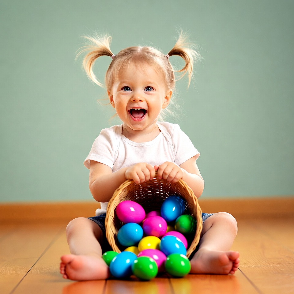 Baby girl holding Easter eggs Baby girl holding Easter eggs