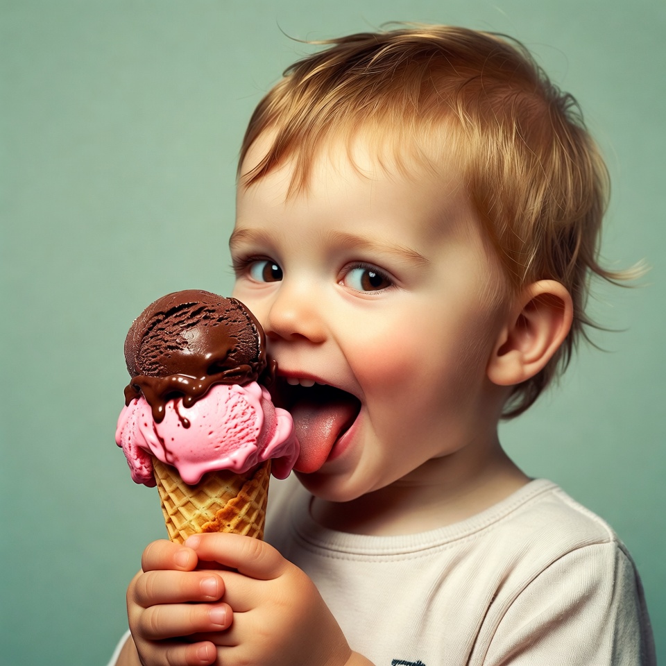 Blond toddler eating ice cream cone Blond toddler eating ice cream cone