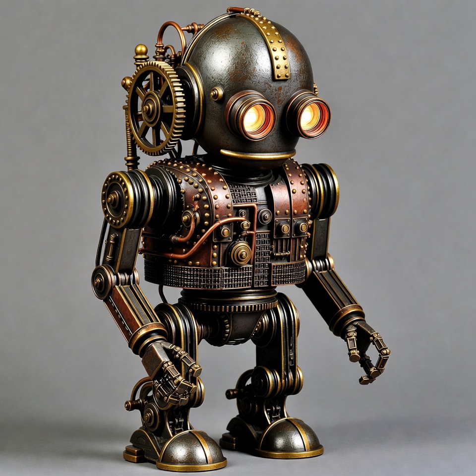 Steampunk Robot on Gray Background Steampunk Robot on Gray Background
