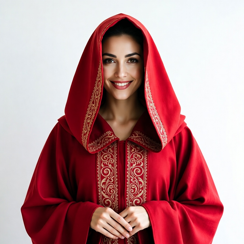 Woman in red hooded robe Woman in red hooded robe