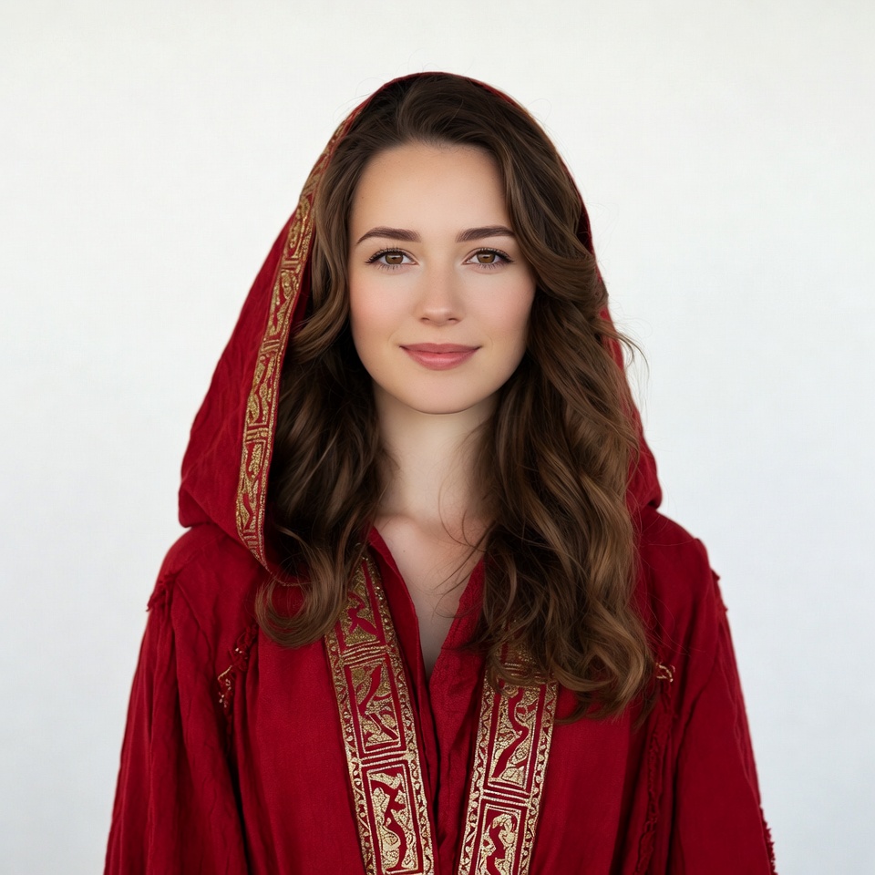 Woman in red hooded robe Woman in red hooded robe