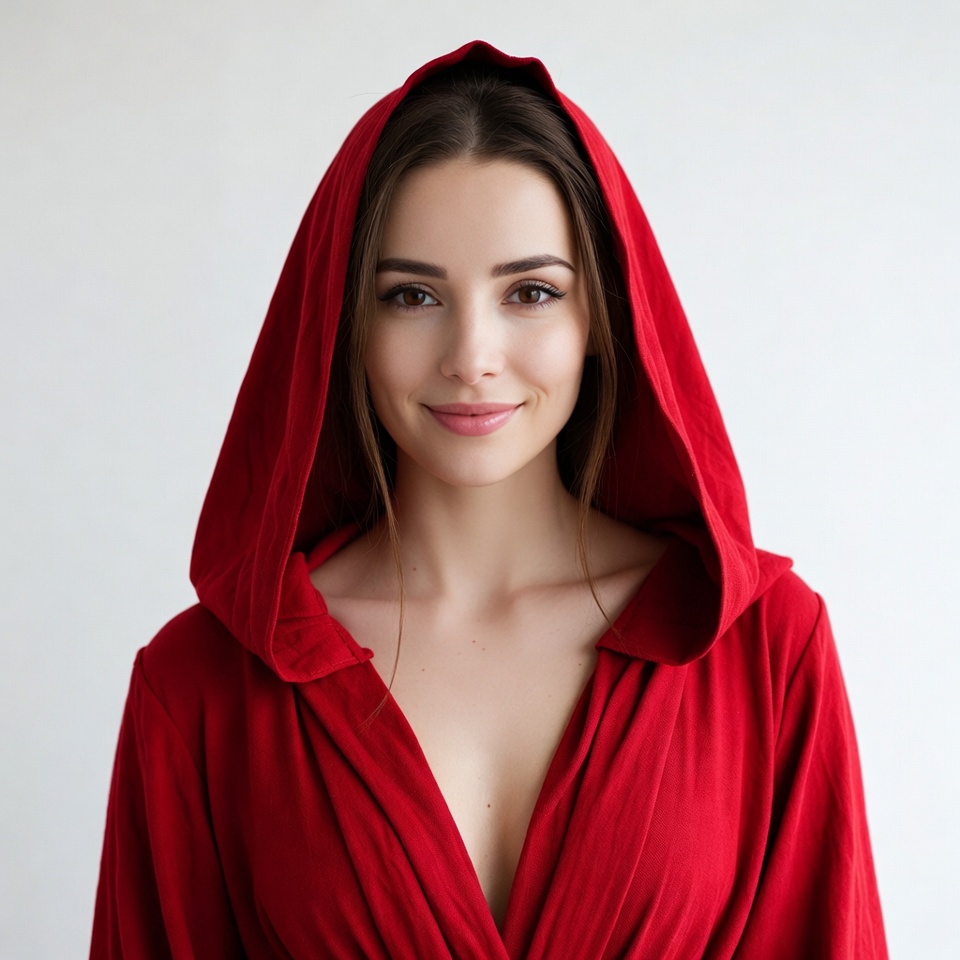 Woman in red hooded robe Woman in red hooded robe