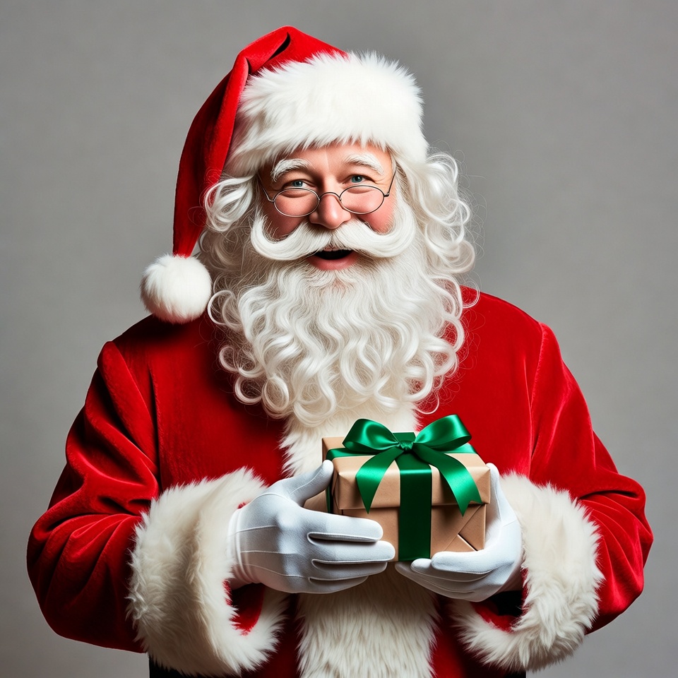 Santa Claus holding green gift box Santa Claus holding green gift box