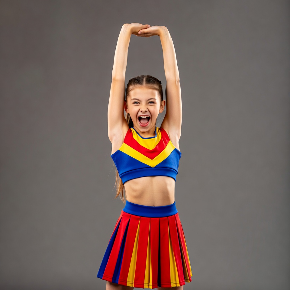 Girl cheerleader raising arms shouting Girl cheerleader raising arms shouting