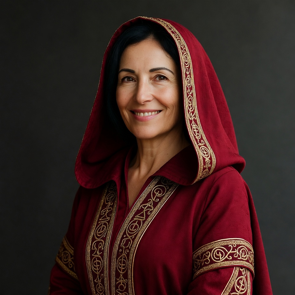Woman in red hooded robe Woman in red hooded robe