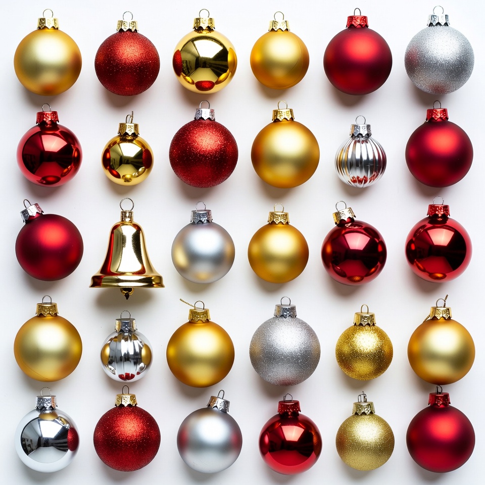 Colorful Christmas Ornaments on White Background Colorful Christmas Ornaments on White Background