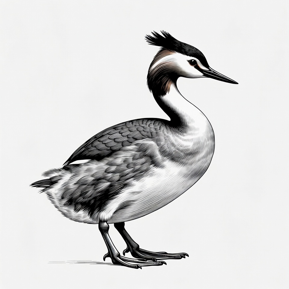 Crested Grebe Illustration Crested Grebe Illustration