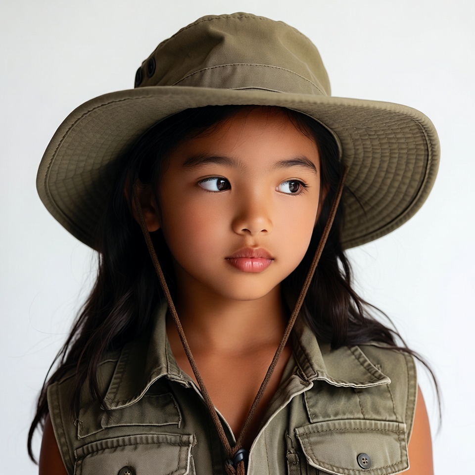 Asian girl in green safari hat Asian girl in green safari hat