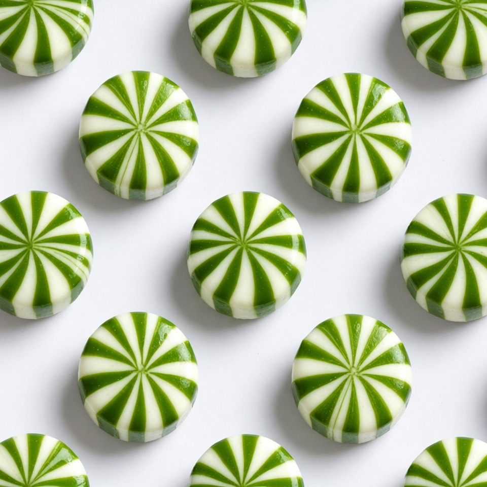 Green striped candies on white background Green striped candies on white background