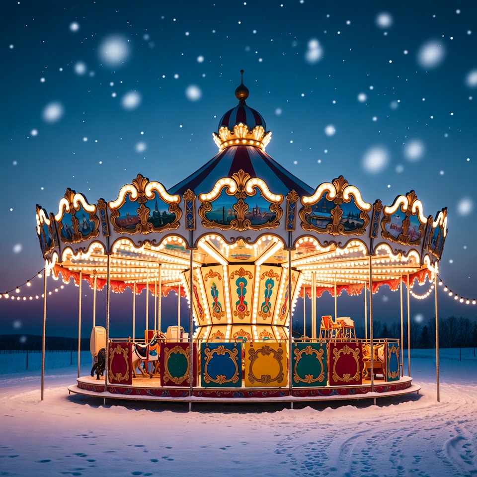 Snowy Carousel at Night Snowy Carousel at Night