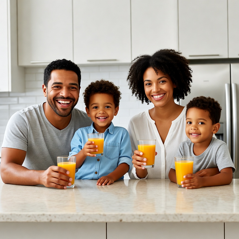 African-American family drinking orange juice African-American family drinking orange juice